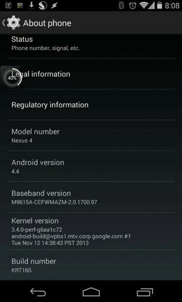 Nexus 4     Android 4.4 KitKat